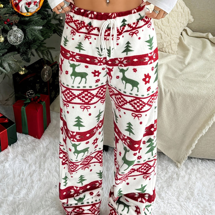 Kerst lounge broek dames | Pluche pyjama broek met rendieren