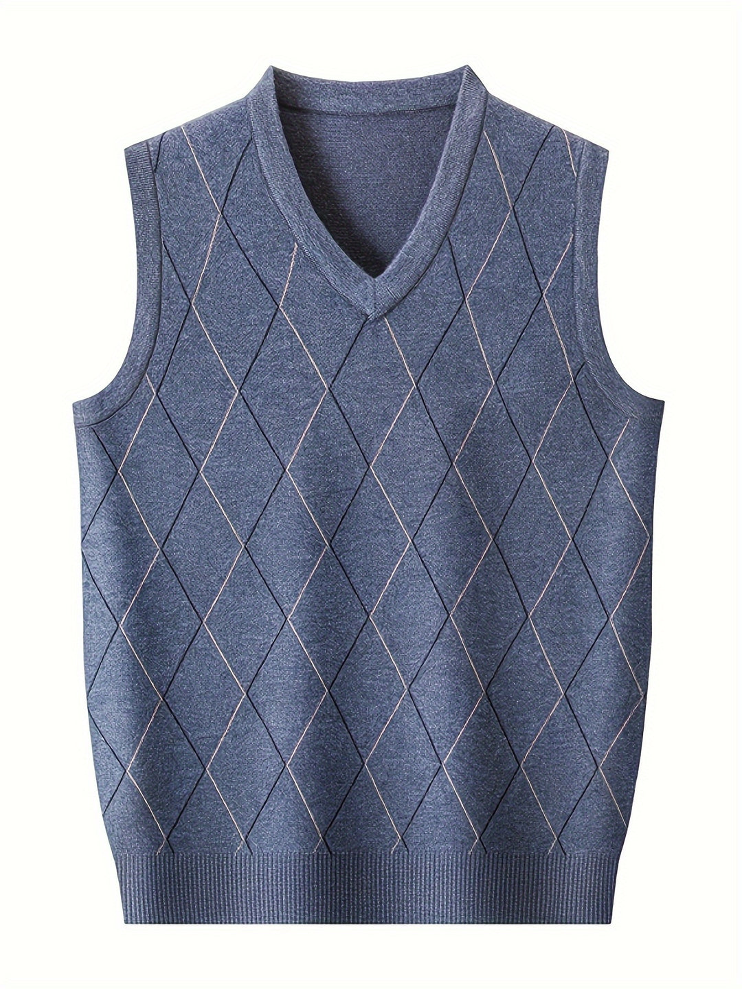 Heren pullover | Gebreide V-hals pullover met diamantpatroon