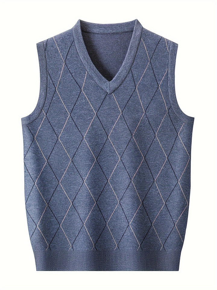 Heren pullover | Gebreide V-hals pullover met diamantpatroon