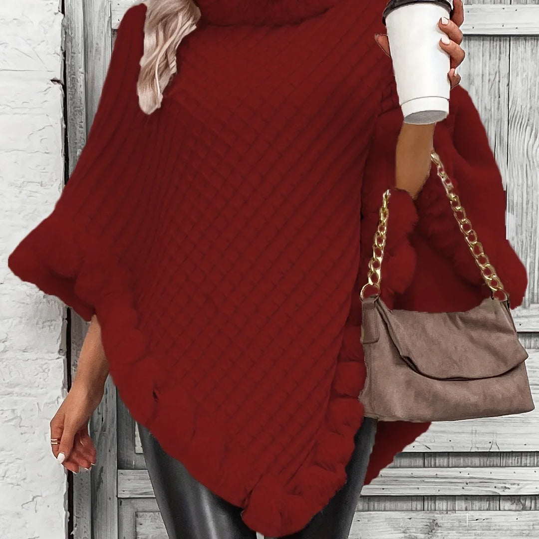 Dames poncho | Gebreide winter cape met bontkraag