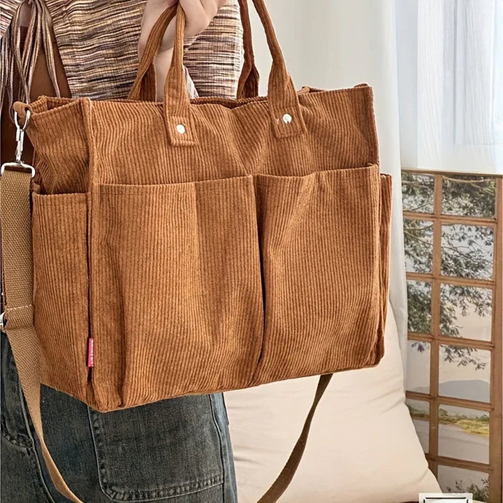 Dames tas | Gele corduroy tote met schouderband en vakken