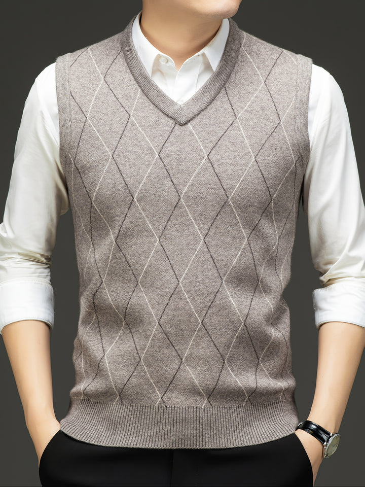 Heren pullover | Gebreide V-hals pullover met diamantpatroon