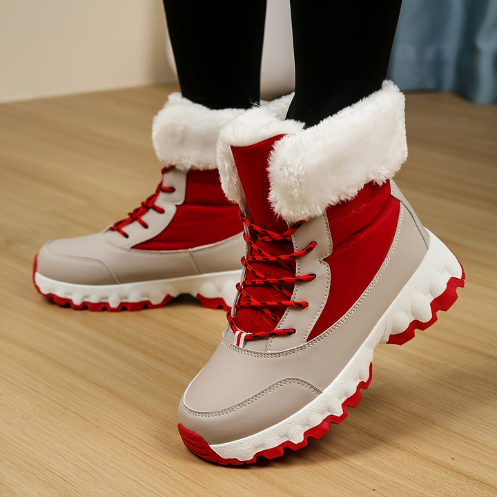 Dames winter boots | Warme gevoerde laarsjes met bont rood