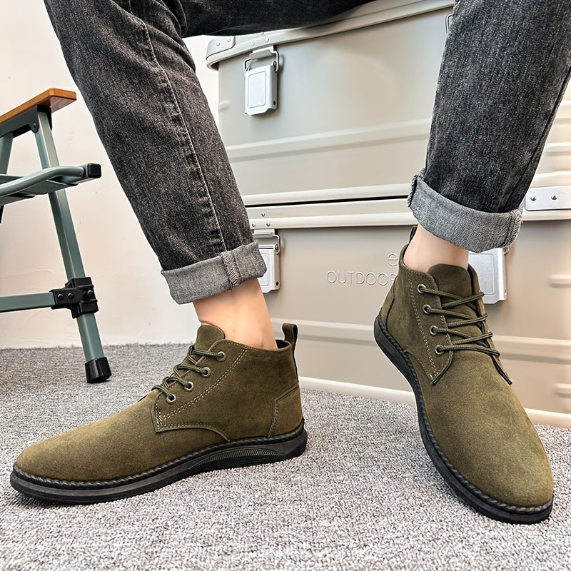 Enkellaarzen heren | Suèdelook veterschoenen met antislip zool