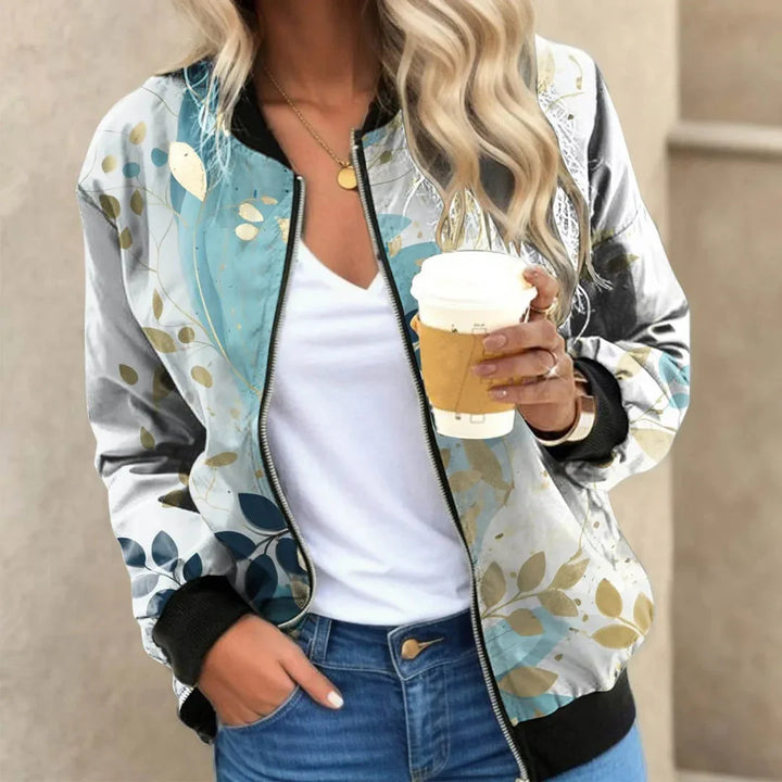 Bomberjack dames | Casual jas met botanische print en ritssluiting