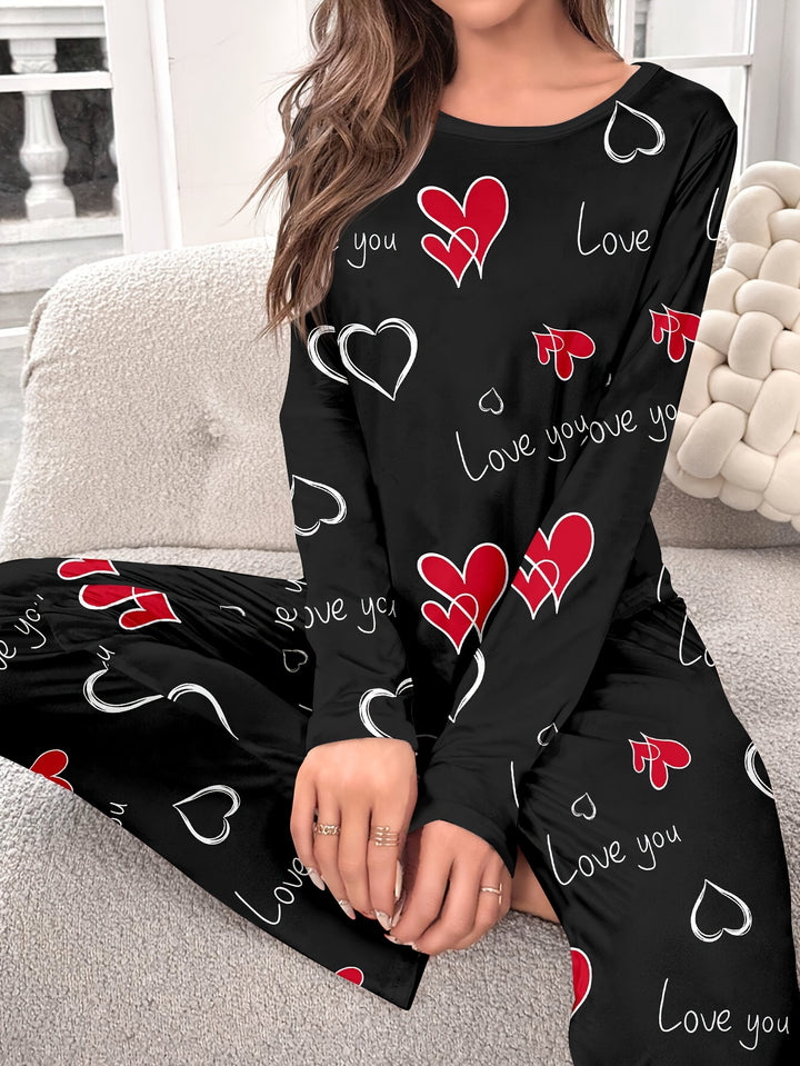 Dames pyjama set | Comfortabele pyjama met hartjesprint