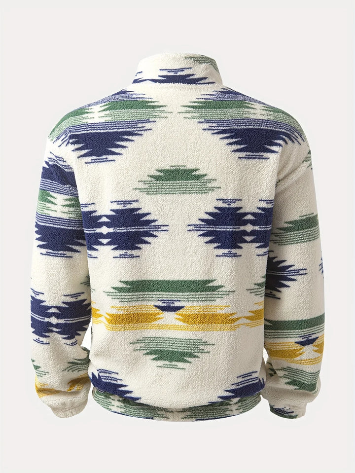 Heren fleece trui | Half zip sweater met aztec print