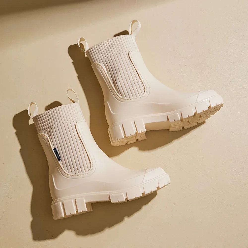 Dames regenlaarzen | Beige chelsea boots met dikke zool