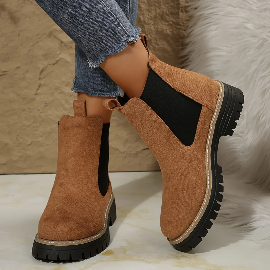 Dames enkellaarsjes | Groene chelsea boots met dikke zool