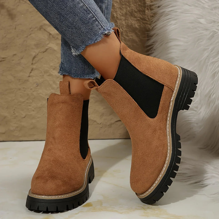 Dames enkellaarsjes | Groene chelsea boots met dikke zool