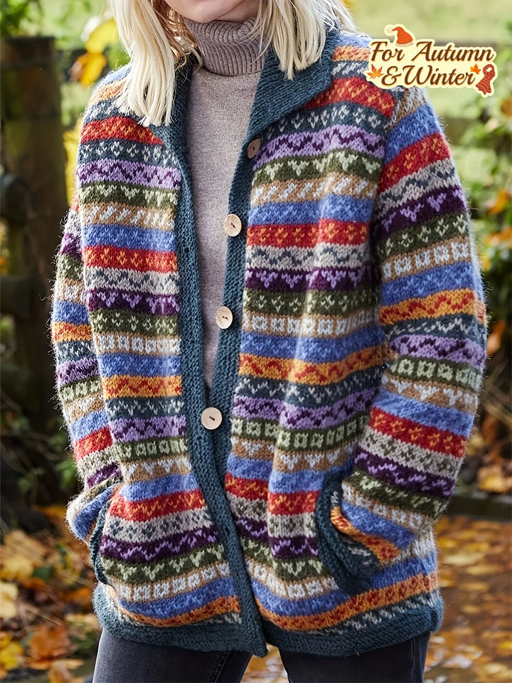 Dames vest | Gebreide trui met fair isle patroon en knopen
