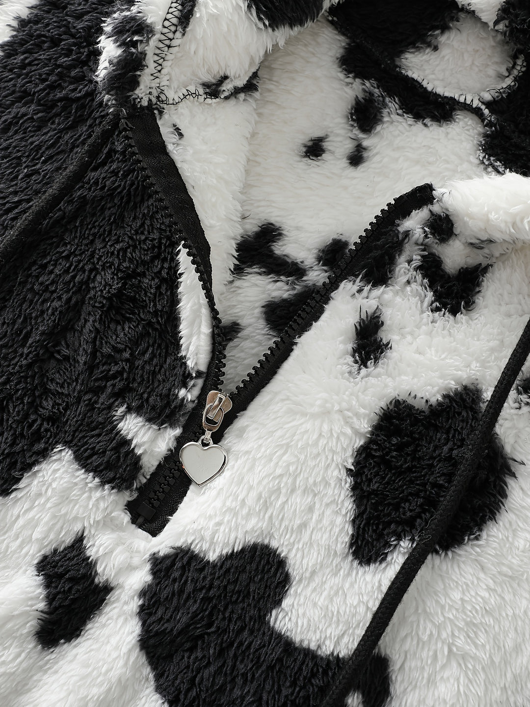 Dames zachte fleece hoodie met koeienprint & capuchon