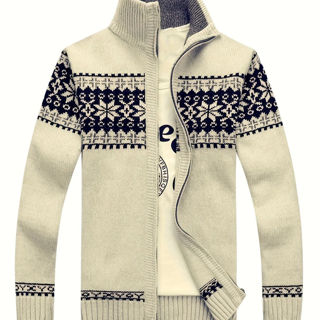 Heren vest | Gebreide cardigan met sneeuwvlok patroon en rits