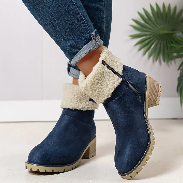 Dames enkellaarsjes | Paarse laarsjes met fleece voering en gesp