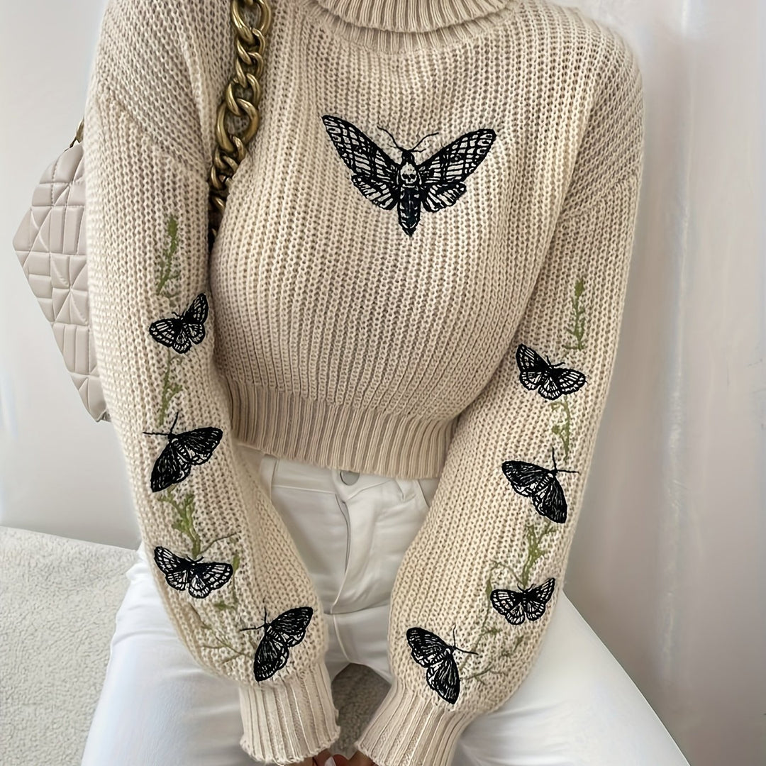 Coltrui dames | Gebreide winter trui met borduursel