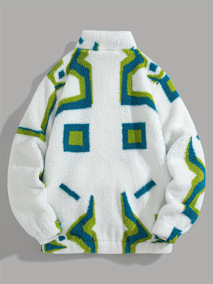 Damian | Heren fleece vest wit met geometrisch patroon | Halve rits