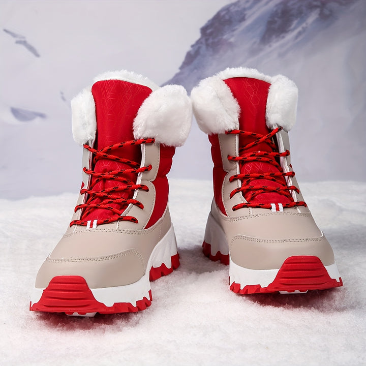 Dames winter boots | Warme gevoerde laarsjes met bont rood