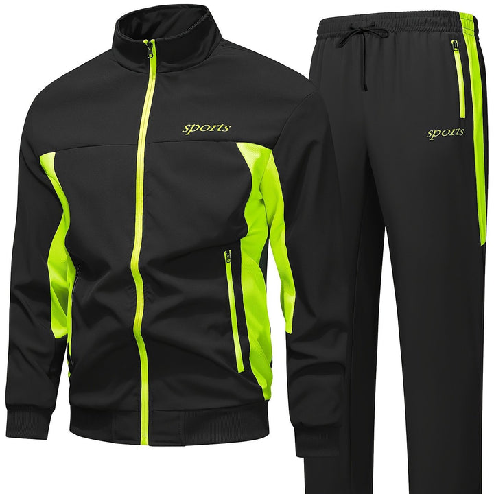 Heren trainingspak | Zwart sportpak met neon rits en broek