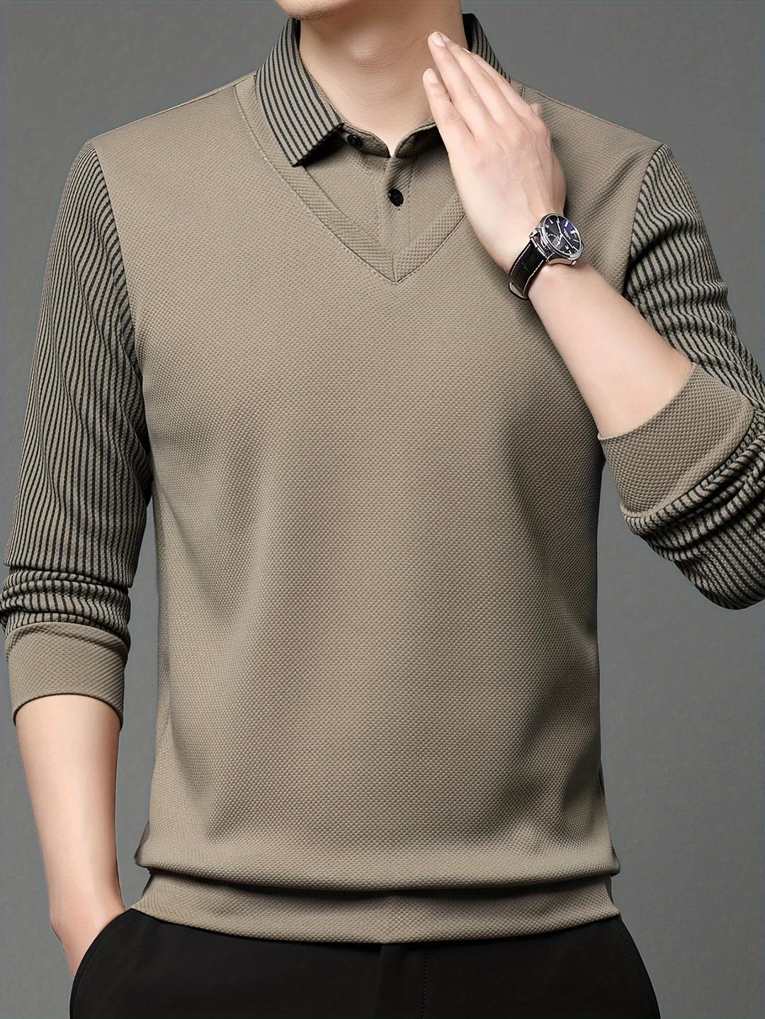 Heren trui | Gebreide sweater met kraag en lange mouw