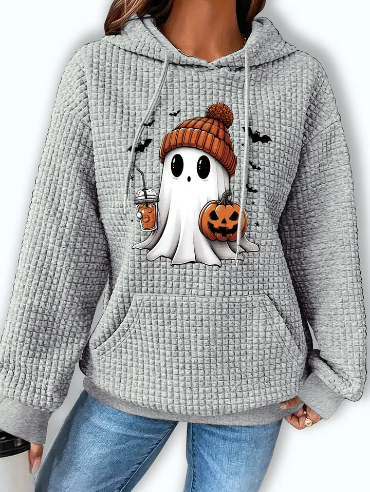 Dames hoodie | Halloween spook trui met capuchon en pompoenprint