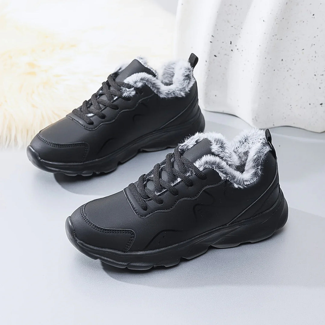 Dames sneakers zwart | Warme winter schoenen met bontvoering