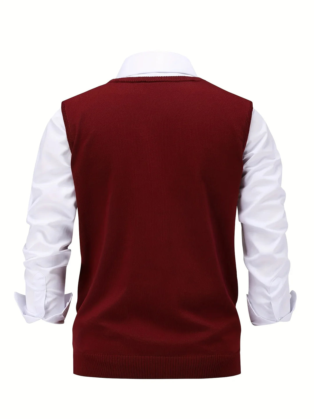 Heren pullover | Gebreide v-hals trui zonder mouwen met ruitpatroon