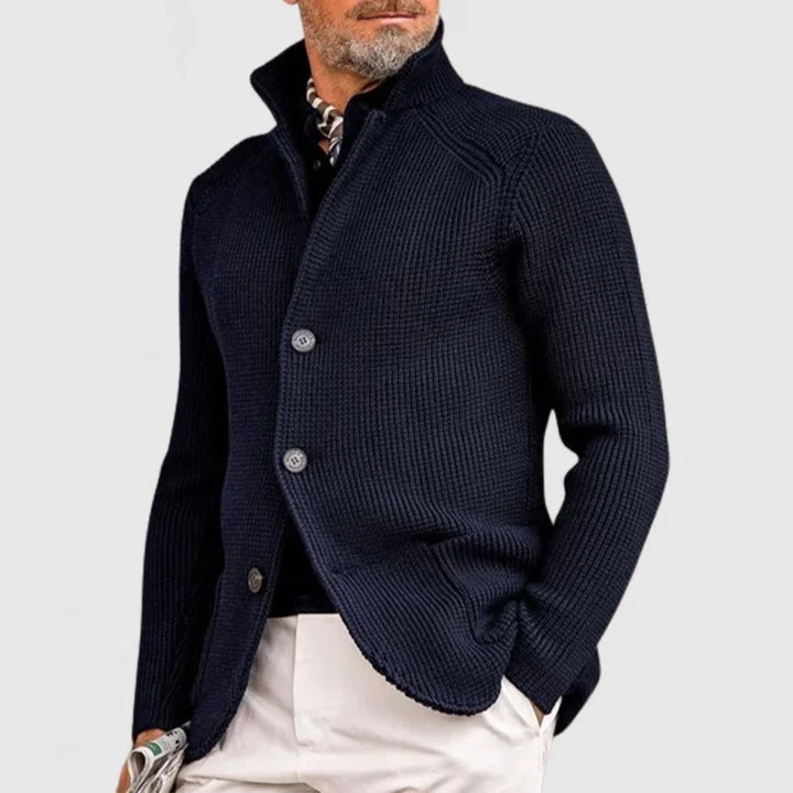 Elegante heren cardigan | Gebreide blazerstijl met knopen en opstaande kraag