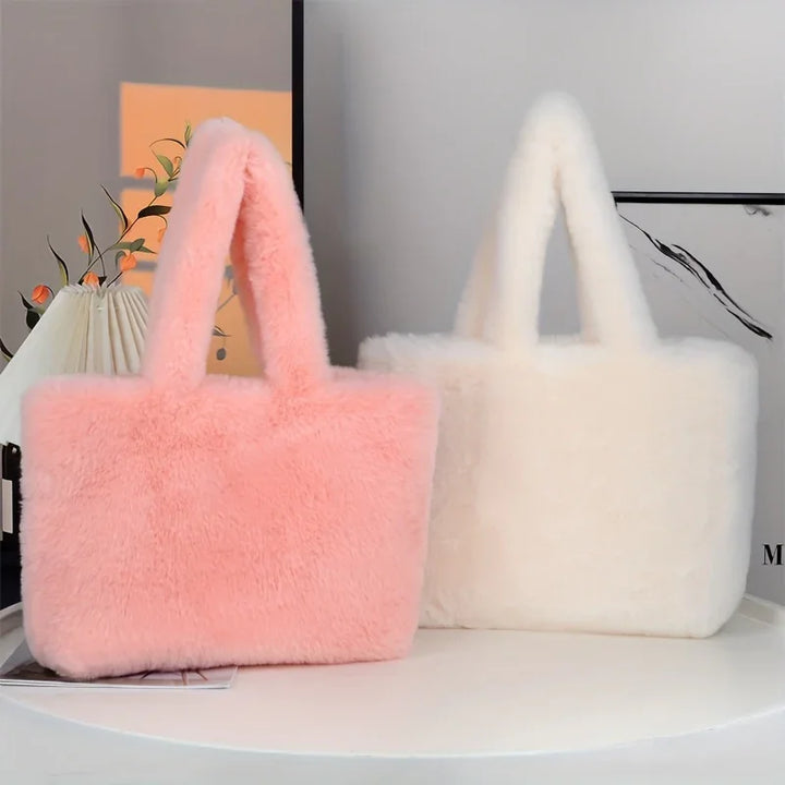 Dames faux fur tas | Pluche shopper in roze of wit