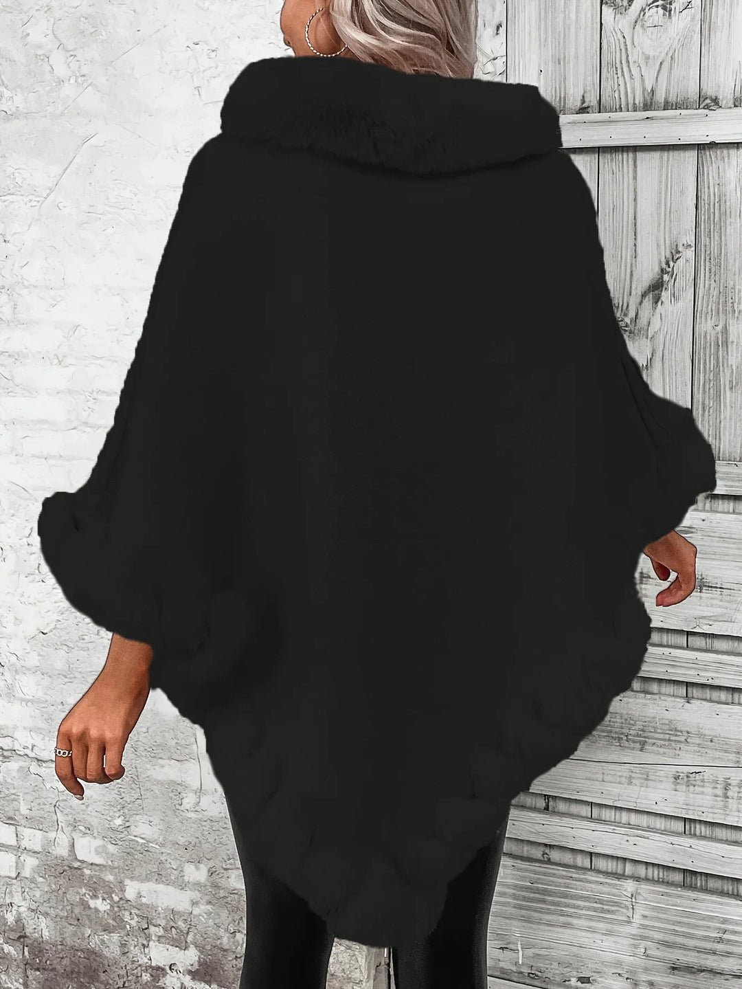 Dames poncho | Gebreide winter cape met bontkraag