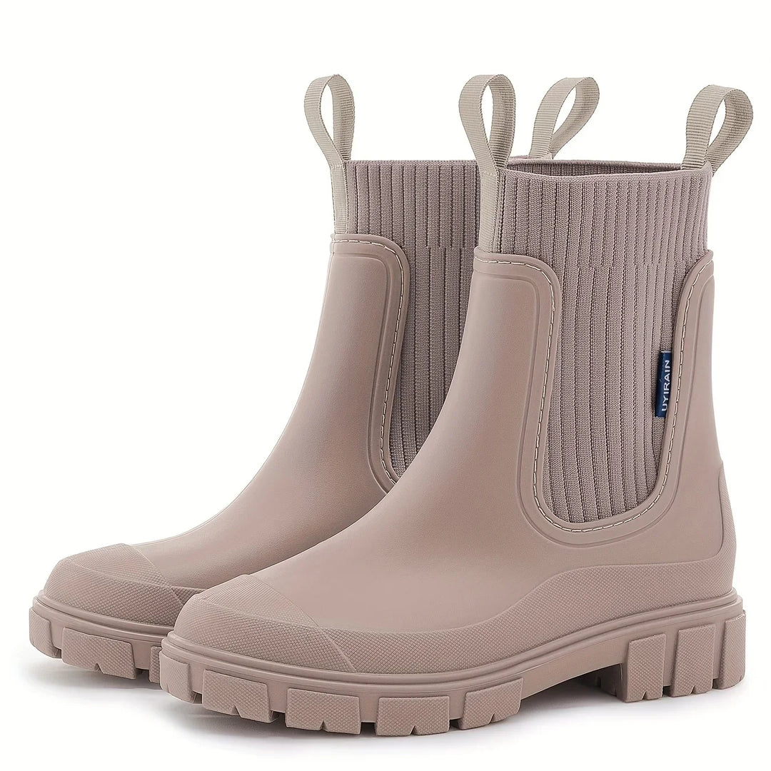 Dames regenlaarzen | Beige chelsea boots met dikke zool