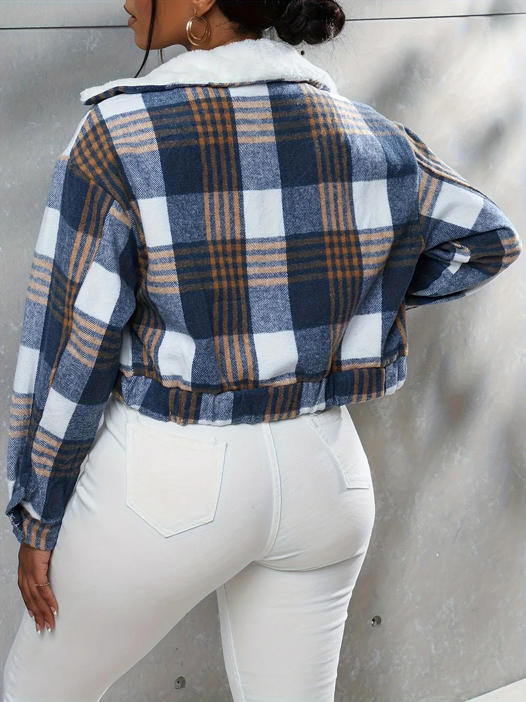 Dames bomberjack | Cropped ruit jas met kraag en knopen