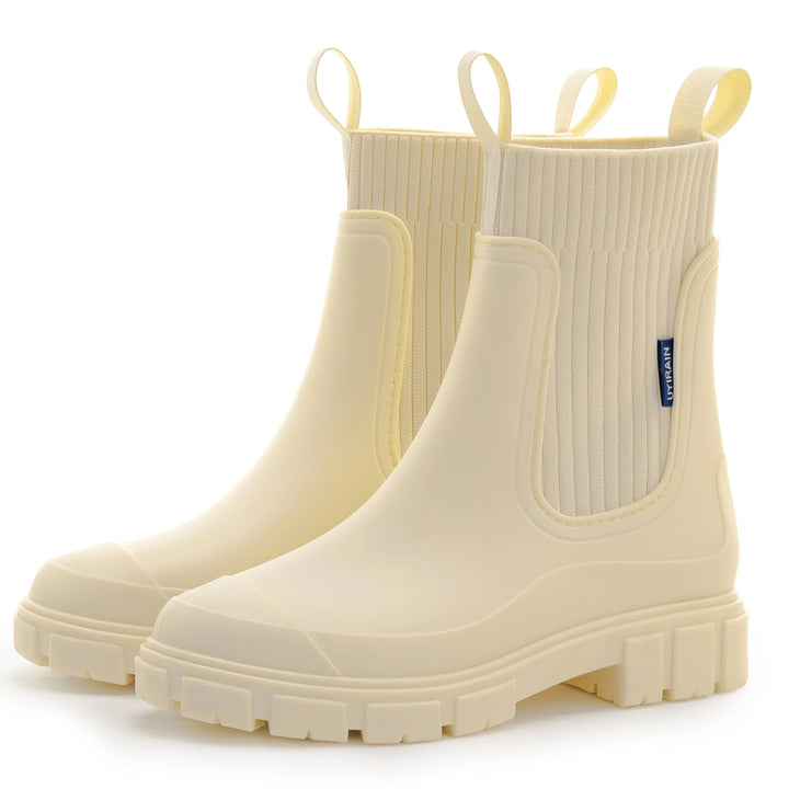 Dames regenlaarzen | Beige chelsea boots met dikke zool