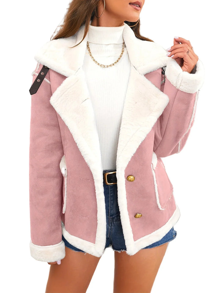 Dames winterjas | Roze teddy jas met witte voering