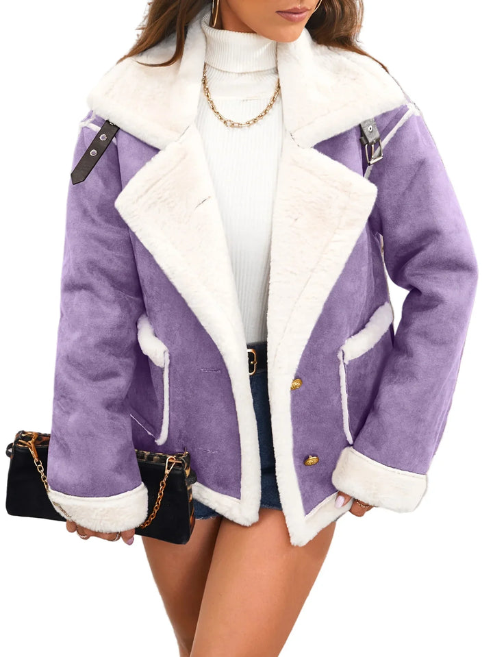 Dames winterjas | Roze teddy jas met witte voering