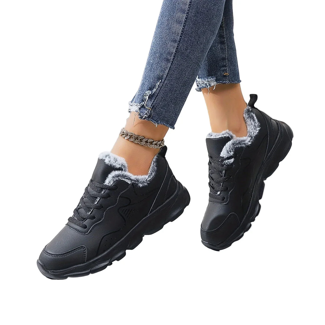 Dames sneakers zwart | Warme winter schoenen met bontvoering