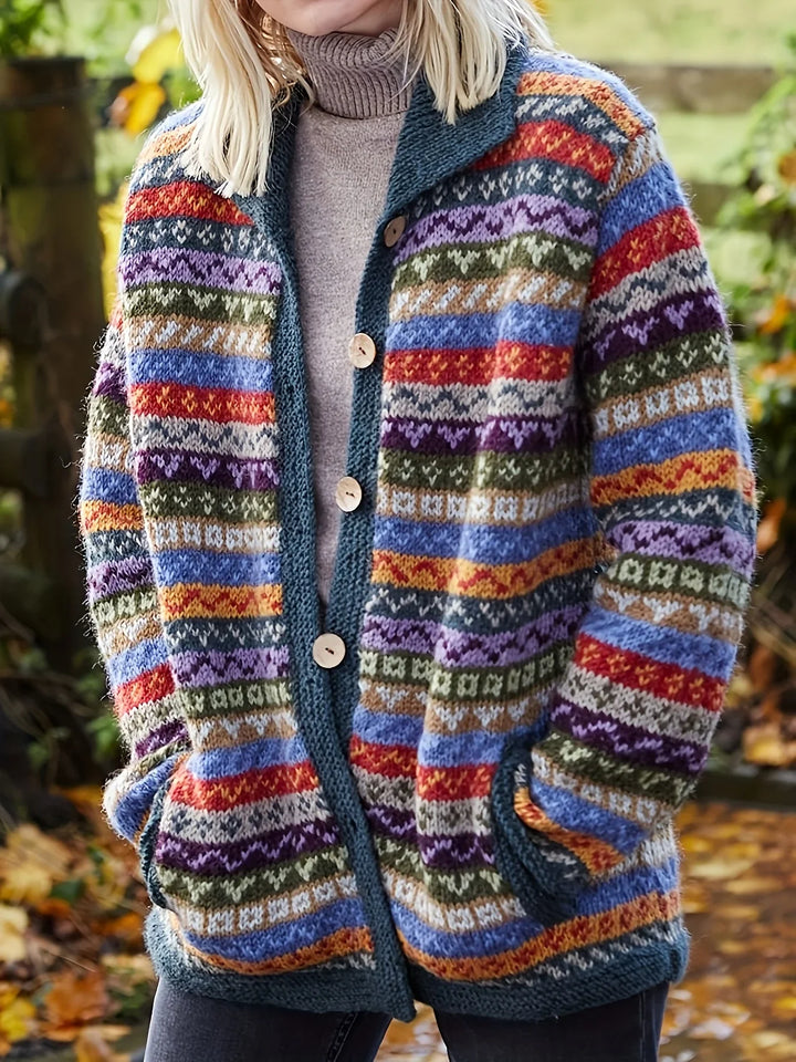Dames vest | Gebreide trui met fair isle patroon en knopen
