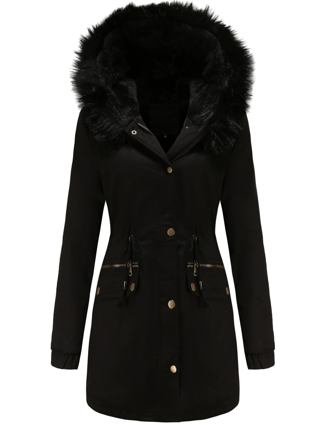 Dames parka jas | Lange winterjas met bontkraag en taillekoord