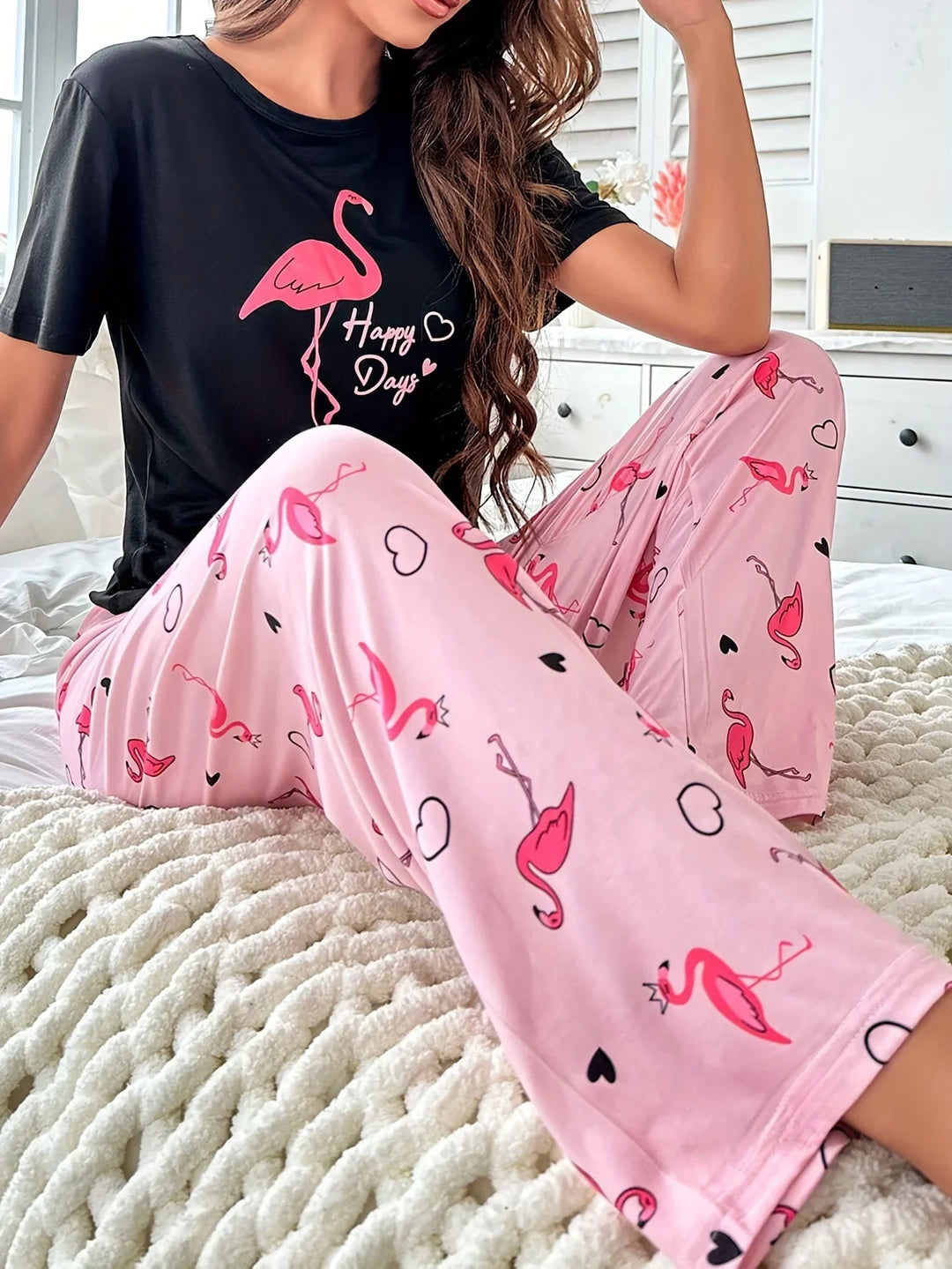 Dames pyjama set | Flamingo print shirt en broek