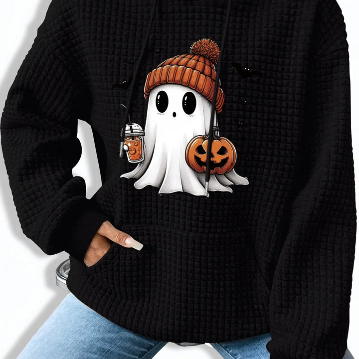 Dames hoodie | Halloween spook trui met capuchon en pompoenprint
