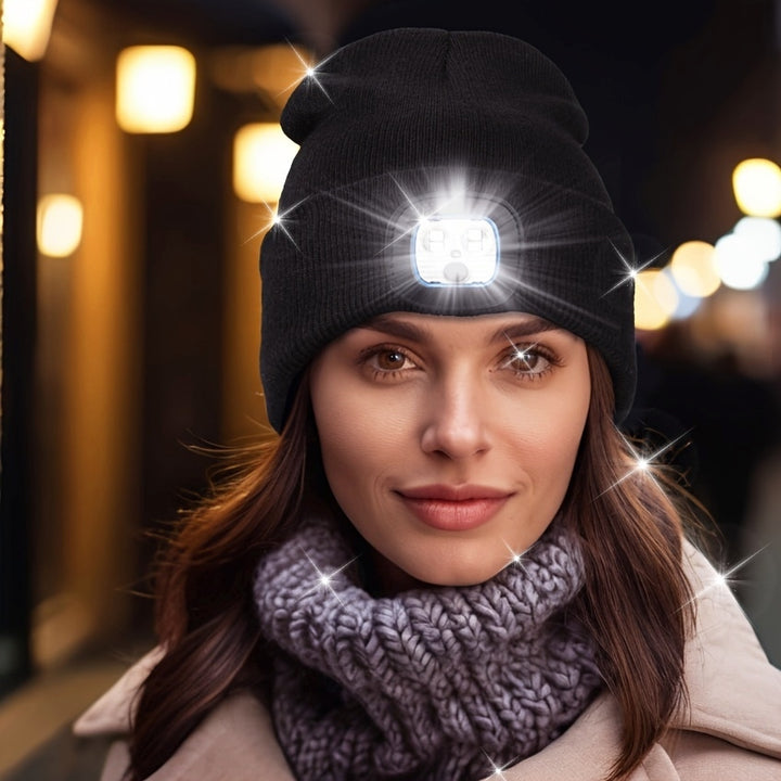 Unisex Wintermuts met Ingebouwde LED Lamp – Oplaadbare Verlichte Beanie voor Buitenactiviteiten