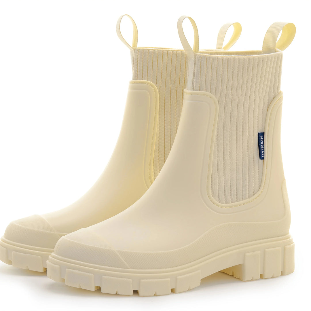Dames regenlaarzen | Beige chelsea boots met dikke zool