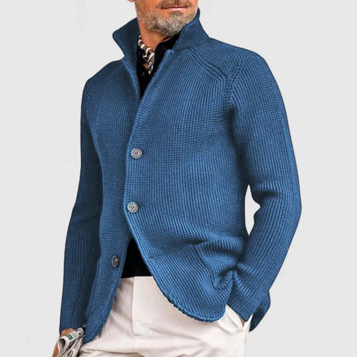 Elegante heren cardigan | Gebreide blazerstijl met knopen en opstaande kraag