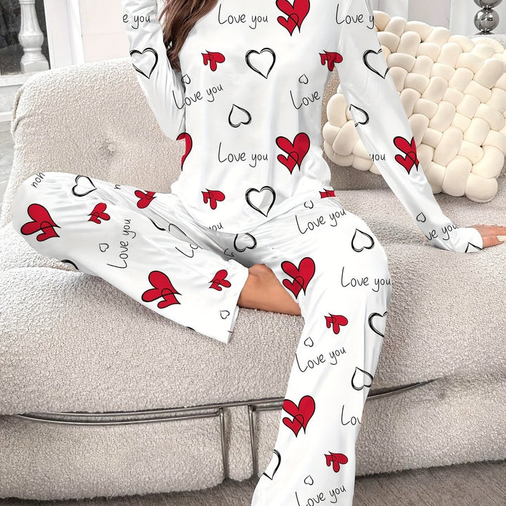 Dames pyjama set | Comfortabele pyjama met hartjesprint