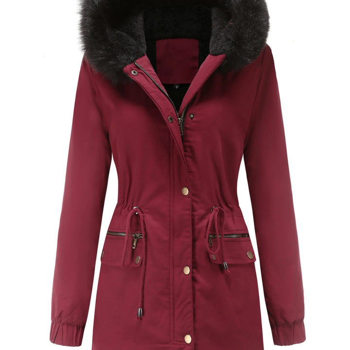 Dames parka jas | Lange winterjas met bontkraag en taillekoord