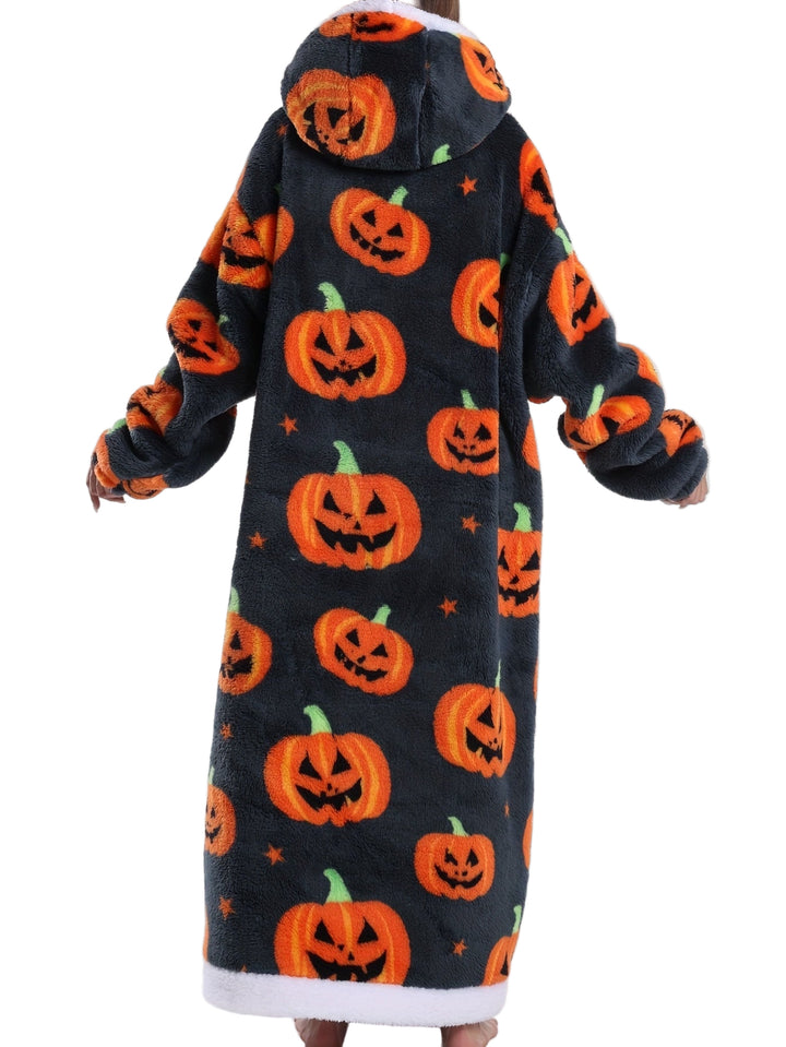 Oversized hoodie deken | Fleece trui met halloween pompoen print