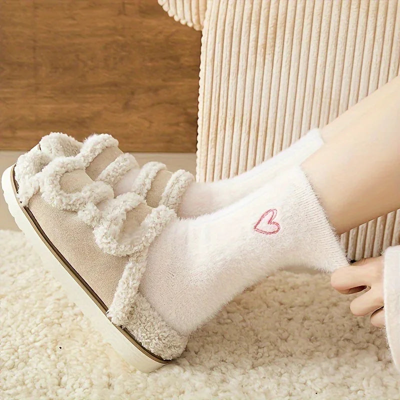 Warme dames sokken | Fluffy sokken met hartjes, 5-pack