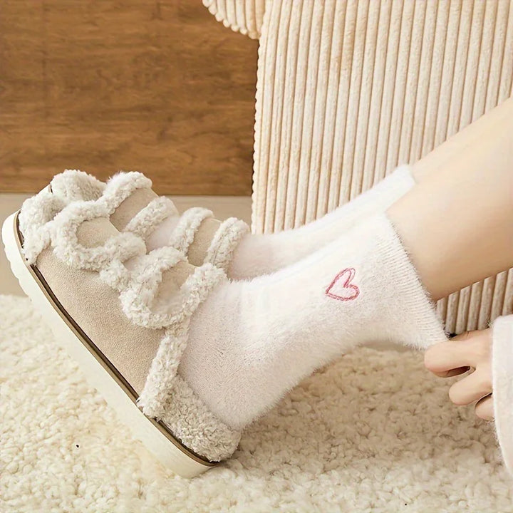 Warme dames sokken | Fluffy sokken met hartjes, 5-pack
