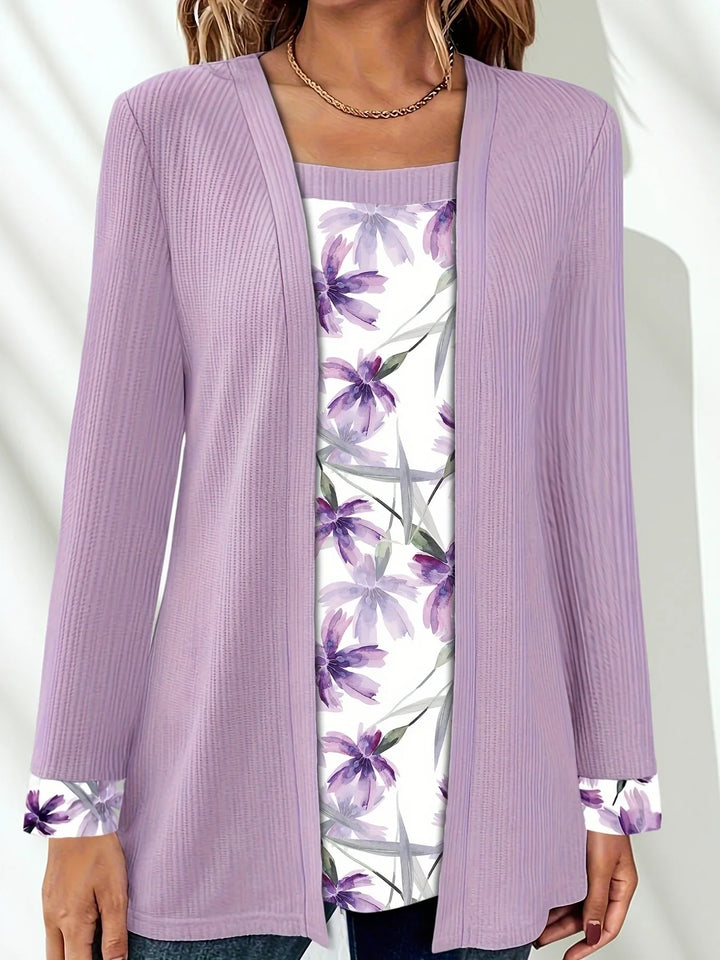 Dames top | Paars shirt met bloemenprint en lange mouw