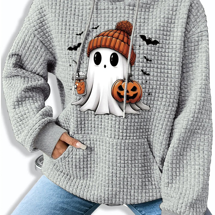 Dames hoodie | Halloween spook trui met capuchon en pompoenprint