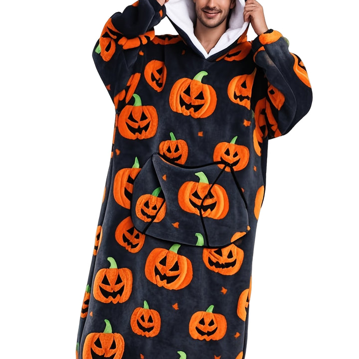 Oversized hoodie deken | Fleece trui met halloween pompoen print